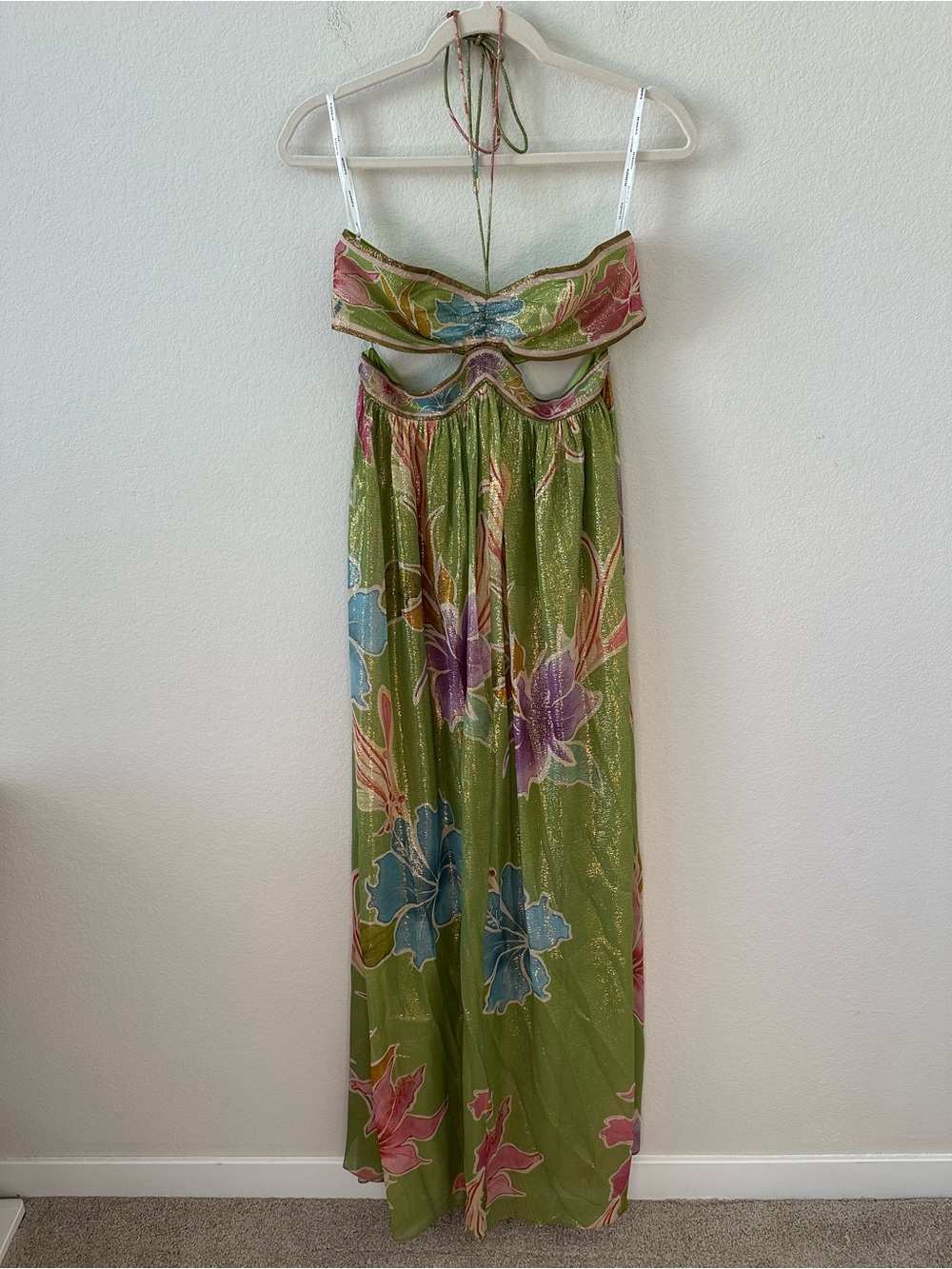 RETROFETE Rabel Hibiscus Kiwi Floral Maxi Cut Out Dress SZ S NWT - Picture 2 of 8